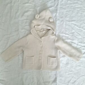 Gap Baby Bear Knit Cardigan Sweater  12-18 Months Cream Color Cozy Unisex Cotton